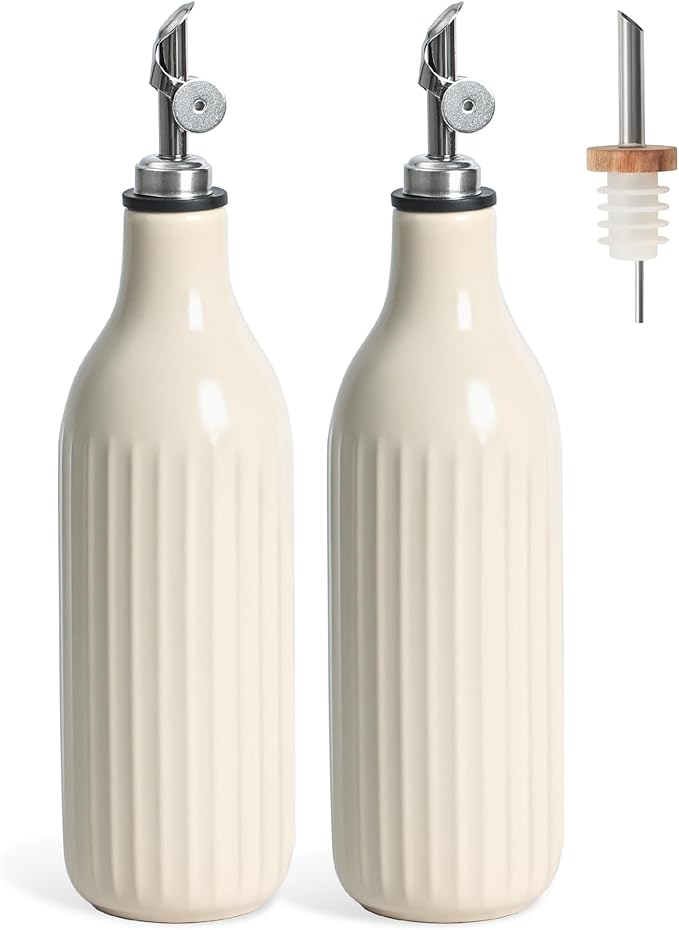 FE FUN ELEMENTS Olive Oil Dispenser Bottle, 19 oz Oil Dispenser for Kitchen and Vinegar Dispenser Bottle, Suitable for Vinegar, Coffee Syrups & Other Liquids, White Set of 2