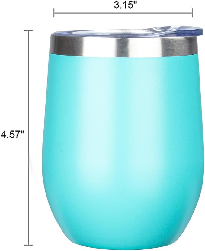 MEZMUT 12 Oz Insulated Wine Tumbler with Lid Double Wall Vacuum Stainless Steel Wine Glass Coffee Mug Insulated Tumbler Cup for Champaign, Cocktail, Beer (Teal, 4 Pack)