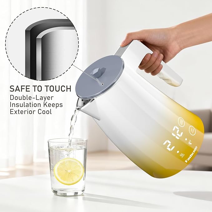 Electric Kettle with Temperature Control, 5 Preset Temps, 2H Keep Warm -1200W Quiet Water Boiler,Electric Tea Kettle with BPA-Free, Digital Cool-Touch, Rotating Base for Home,Office(Yellow Gradient)