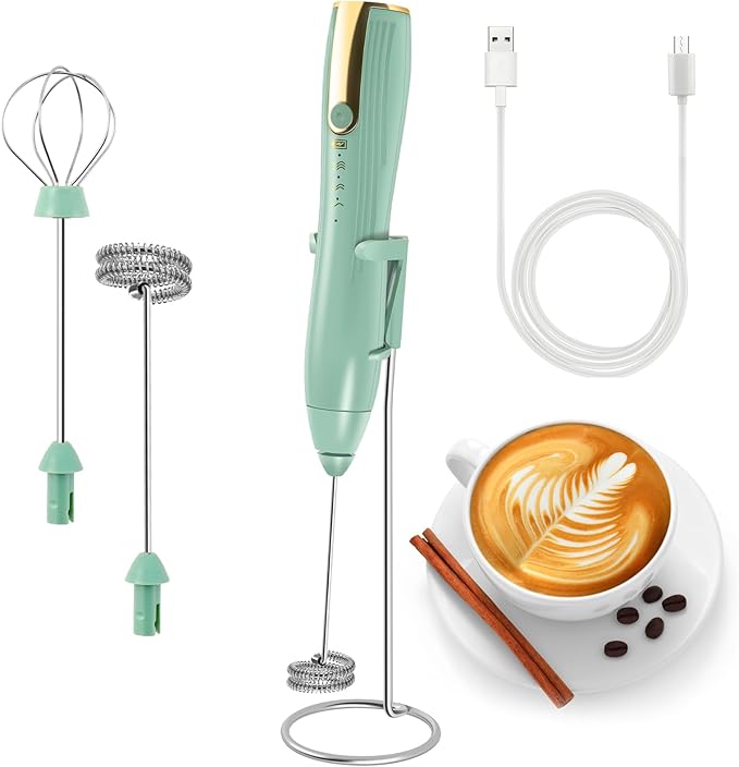 Powerful Handheld Milk Frother, Whisk Drink Mixer, Rechargeable Electric Foam Maker, Coffee Frother, Hand Blender, for Latte Cappuccino, Frappe, Matcha Maker