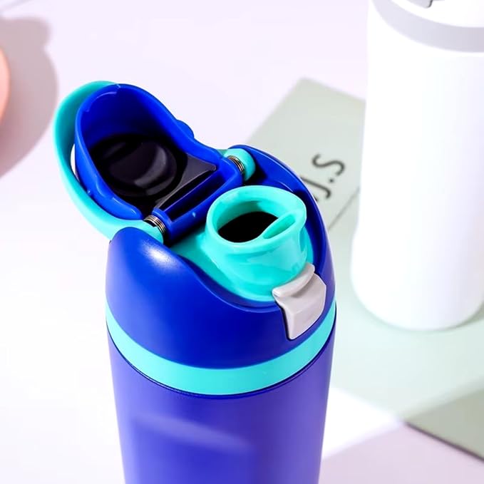 DUTHINGS Insulated Stainless Steel Water Bottle with Straw, 24 oz – Leakproof, BPA-Free Reusable Sports & Travel Bottle with Replacement Straw and Cleaning Brush (Blue)