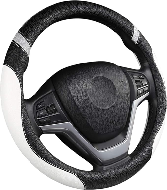 Steering Wheel Cover for Women Leather Universal Steering Wheel Cover for Car 15 inch (White)