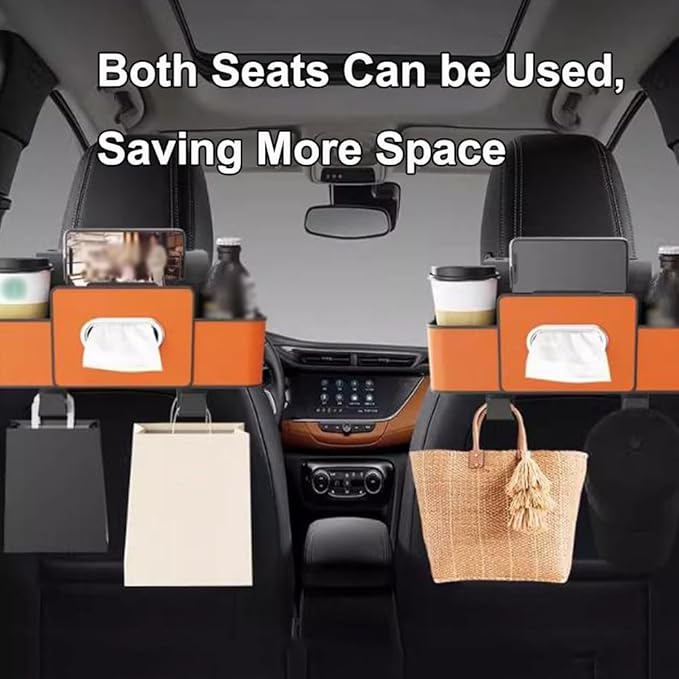 Multifunctional Car Organizers and Storage Back Seat, 3-in-1 Car Backseat Organizer, Car Seat Organizer Backseat, with Tissue, Phone, Cup, Handbag Holder (Orange)