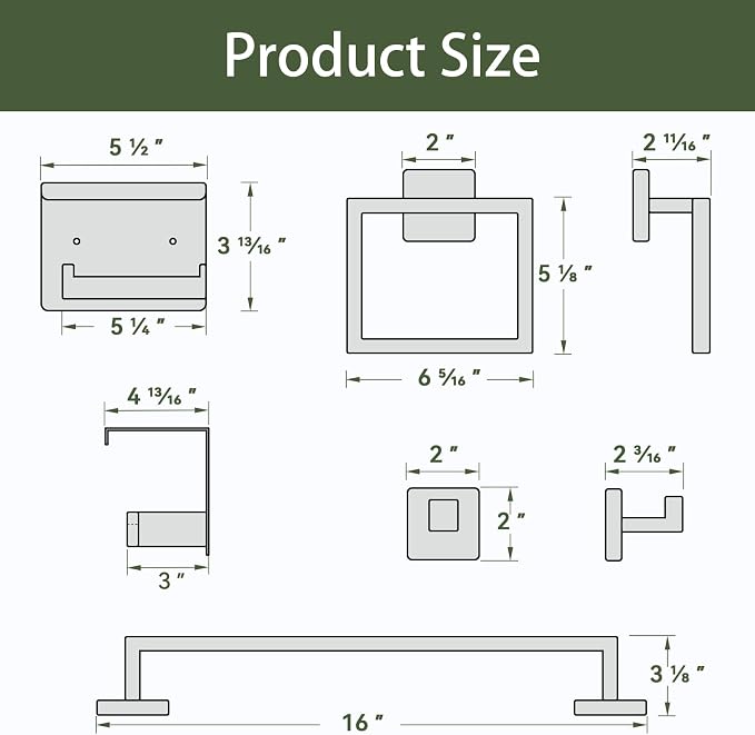 5-Pieces Matte Black Bathroom Hardware Set, 16 Inch Bathroom Towel Bar Set, SUS304 Stainless Steel Bathroom Hardware Accessories Set, Towel Racks for Bathroom Wall Mounted