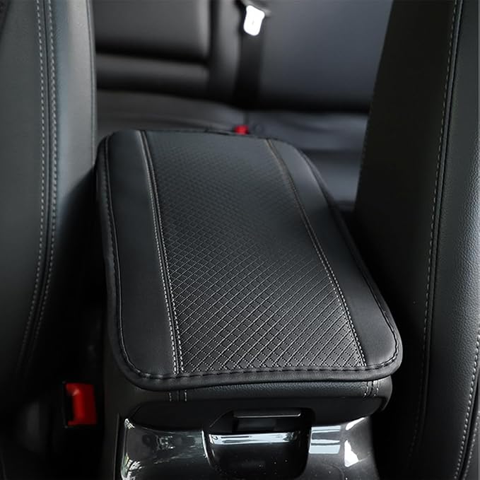 Armrest Pad for Car, PU Leather Auto Center Console Cushion Mat, Four Seasons Automotive Armrest Seat Box Cover, Universal Vehicle Interior Accessories for SUV, Truck, Van (Black/Gray)