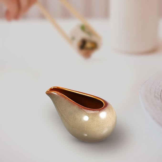 Amosfun Ceramic Sauce Pitcher Creamer Gravy Boat Small Porcelain Milk Jug Syrup Dispenser Serving Pitcher for Salad Dressing Coffee Tea 3.54X2.36X1.96In