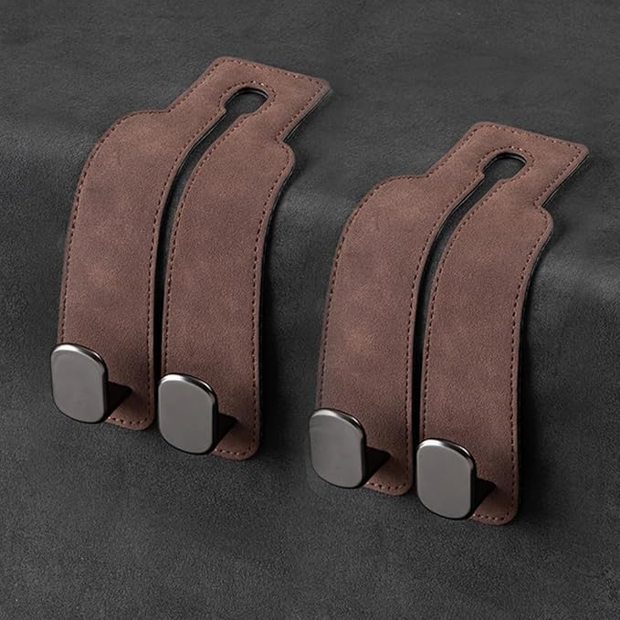 Leather Car Hooks, Car Back Seat Hooks, Car Headrest Hooks Universal for Bag Hooks, Ideal for Back Seat Storage﻿ (2pack-brown)