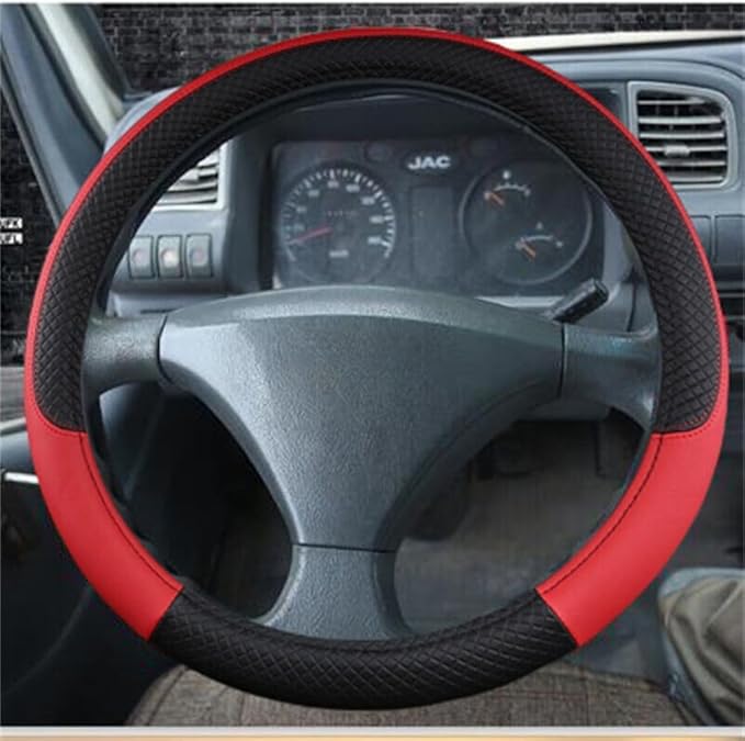 Car Van Semi Truck Trailer Bus Leather Steering Wheel Cover 15" 16" 17" 18" 19" Maximum Grip (Red,42cm/16.5in)