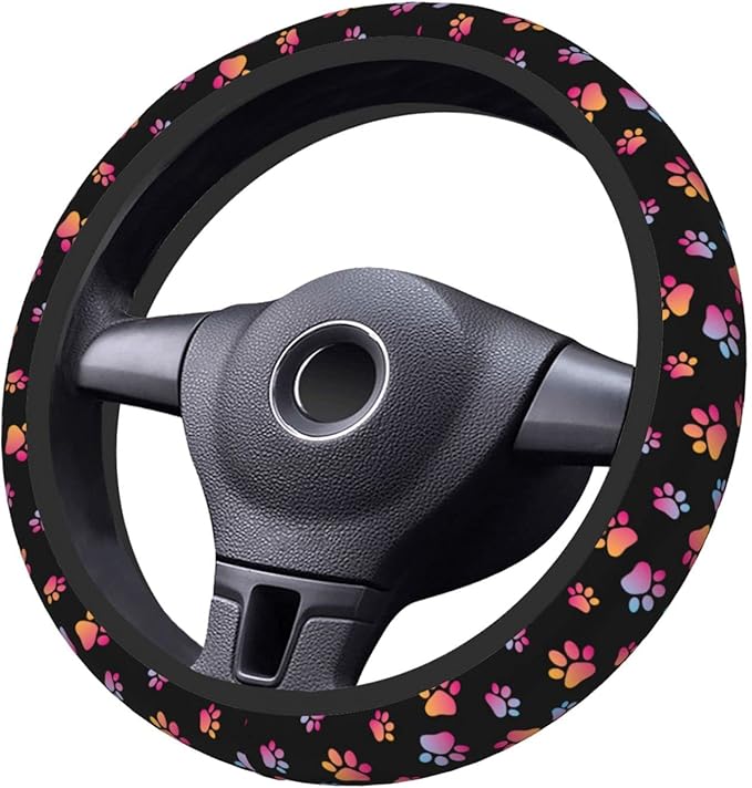 Paw Print Steering Wheel Cover Neoprene Universal 15 Inches Car Steering Wheel Protector for Women Men