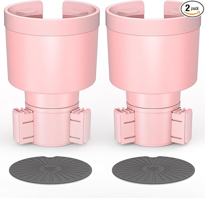 Seven Sparta 2 Pack Car Cup Holder Expander with Adjustable Base, Compatible with Hydro Flasks 32/40 Ounce, Compatible with Yeti Ramblers 20/26/30 Ounce, Other Bottles in 3.4"-3.8" (Pink)