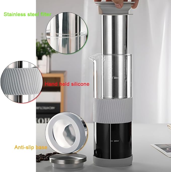 Airtight Cold Brew Coffee Maker & Tea Infuser - 800ml Glass Carafe Pitcher for Iced Coffee Brewing,Glass Coffee Pot