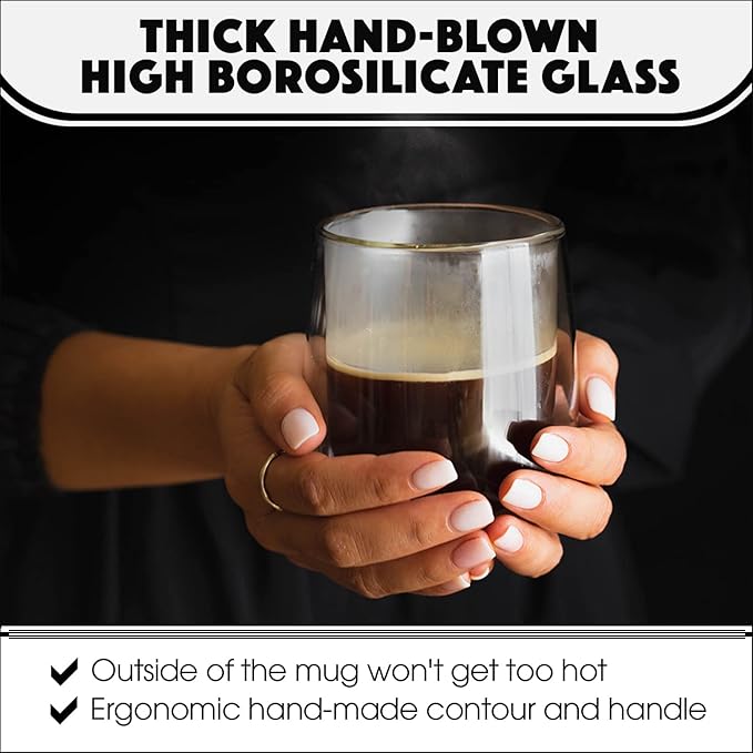 Brod & Taylor Double-Wall Insulated Glass Coffee/Tea Mugs (Set of 2, 10oz / 300ml)
