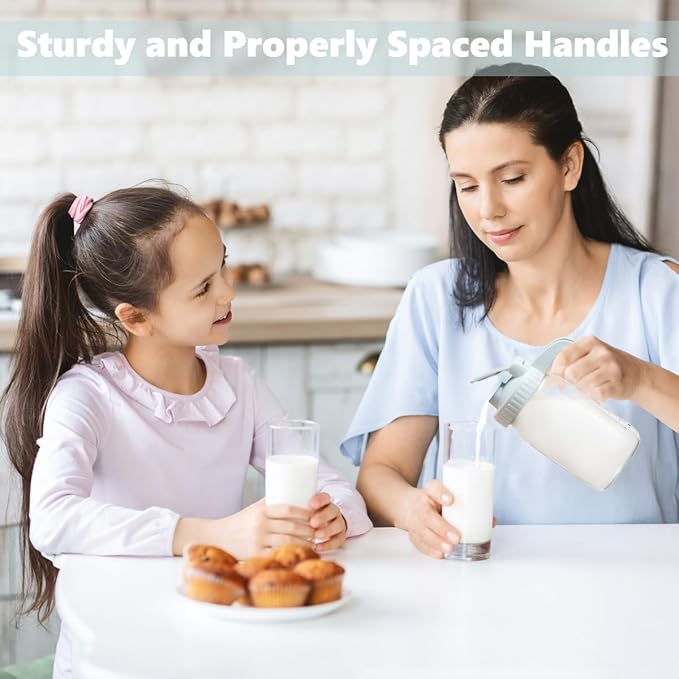 2 Pack 32oz Glass Pitcher with Lid & V-shaped Pour Spout - 1 Quart Double Leak Proof, Creamer Container for Sun Tea, Juice, Cold Brew Coffee, Breastmilk Storage Container