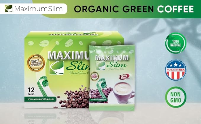 Maximum Slim Original Green Coffee –Premium 4-in-1 Formula with Natural Herbal Extracts for Energy & Vitality. Creamy & Delicious for Maximum Satisfaction. No Messy Side Effects-Made in The USA-12 Ct