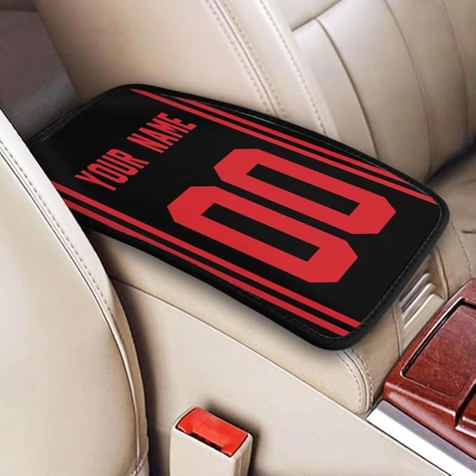 Custom Car Armrest Cover,Add Personalized Name and Number As Gifts for Loyal Football Fans,American Football Auto Center Console Pad Car handrail Box Cushion,Fit for Most Car Seat Box Cover Protector