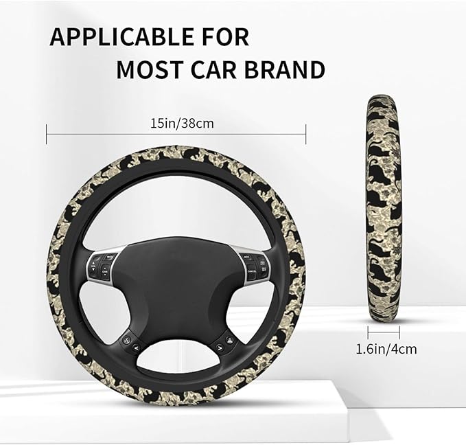 Cat Steering Wheel Cover Elastic Non-Slip Car Steering Wheel Covers with Seat Belt Shoulder Pad for Women Men