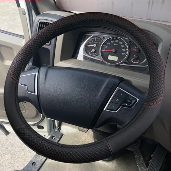 Car Van Semi Truck Trailer Bus Leather Steering Wheel Cover 15" 16" 17" 18" 19" Maximum Grip (Black,38cm/15in)