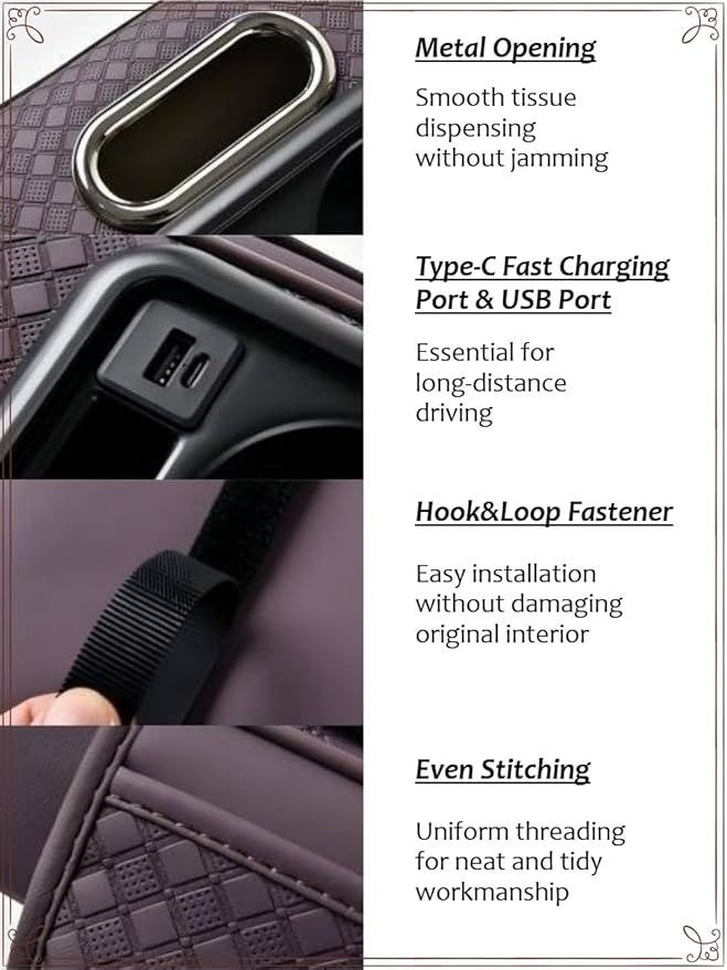 2026 Upgraded Car Center Console Cushion with 30w USB& Type-C Charging Ports, Leather Car Armrest Pad Cover, Interior Accessories for Most Vehicles (Classic Flat Version, Grey)