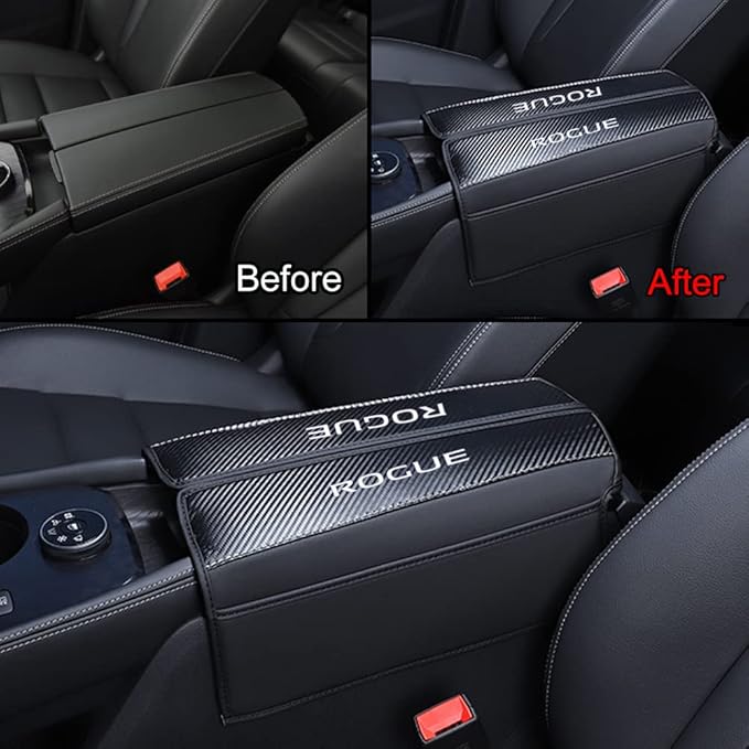 XITER 1PC Leather Center Console Armrest Cover with Side Pockets for Nissan Rogue 2021 2022 2023 2024 2025 2026 Accessories(Carbon Fiber+Black)
