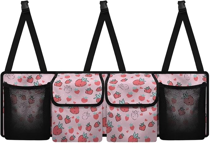 Strawberry Car Trunk Organizer, Novelty Car Accessories Marble Car Organizer for SUV/Truck/MPV, Hanging Car Storage Organizer with 4 Pocekts, Frees Trunk Floor, Sturdy Space Saving Expert