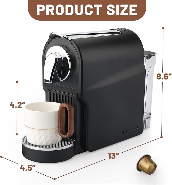 Mini Espresso Machine for Nespresso Original Pods, 20 Bar High Pressure Pump for Espresso and Lungo, One-Touch Operation, 22oz Removable Water Tank