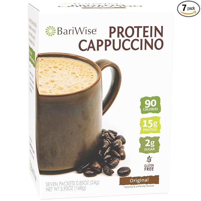 BariWise Protein Hot Drink Cappuccino Mix, Original, Low Sugar, Gluten Free, Keto Friendly & Low Carb (7ct)