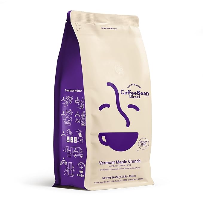 Coffee Bean Direct Vermont Maple Crunch Flavored, Whole Bean Coffee, 2.5 Pound Bag (Pack of 1)