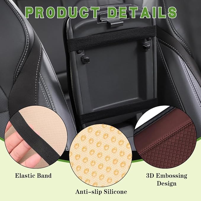Car Center Console Armrest Pad, 12.6X 7.2 Inch PU Leather Waterproof Auto Armrest Seat Box Cover Protector, Car Center Console Cover, Universal Car Interior Accessories for Cars, Trucks, SUVs