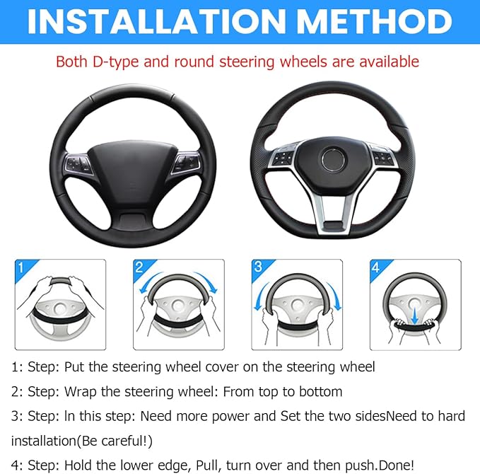 AUCELI Car Steering Wheel Cover, 14 1/2-15 inch Non-Slip Soft Breathable Leather Automotive Steering Wheel Protecteor, Vehicle Accessories for Men Women, Universal for SUV, Truck, RV（Black）