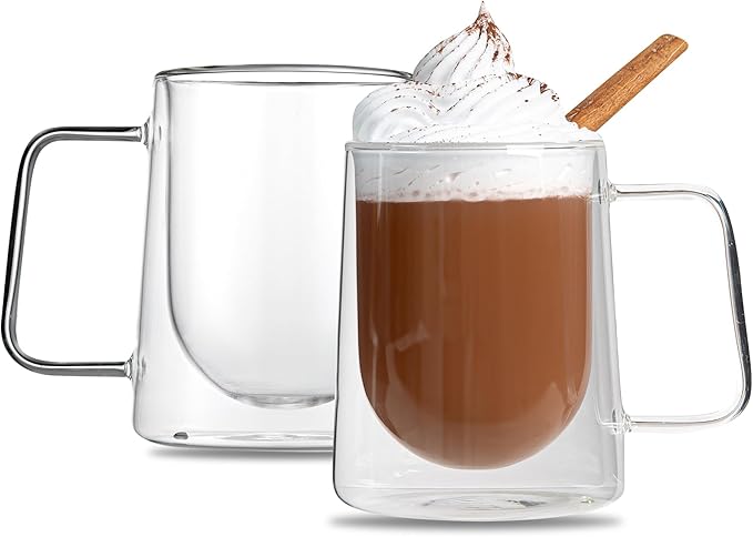 Restaurantware Glass Espresso Cups 12 Count 10 Ounces Borosilicate Double Wall Glass Coffee Mugs Insulated Clear Tea Drinkware for Hot or Cold Beverages