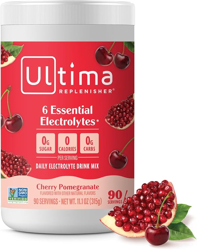 Ultima Replenisher Daily Electrolyte Powder Drink Mix – Sugar Free – Cherry Pomegranate, 90 Servings – Hydration Powder with 6 Electrolytes & Minerals – Keto Friendly, Vegan, Non-GMO