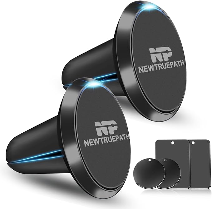 Mini Aluminum Alloy Car Vent Phone Mount Holder - N52 Super Strong Magnet Universal Compatible with for iPhone 17 Pro/16/15/14, Samsung Galaxy, iPad & mini Tablets - 2 Pack (Black)