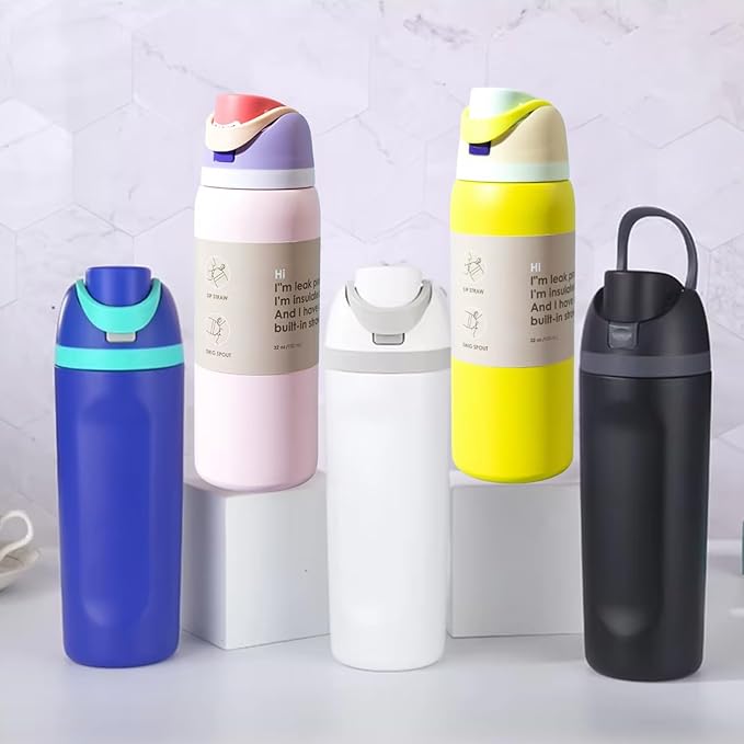 DUTHINGS Insulated Stainless Steel Water Bottle with Straw, 32 oz, Reusable Sports and Travel Bottle for School, Kids, and Outdoors - Leakproof and BPA-Free (YELLOW)