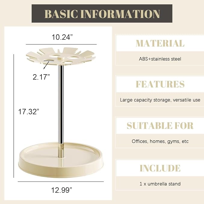 Umbrella Holder for Entryway Space Saving Organizer for Long/Short-Handled Umbrellas Round Standing Rack with 16 Hooks and Drip Tray Multifunctional Walking Sticks Holder