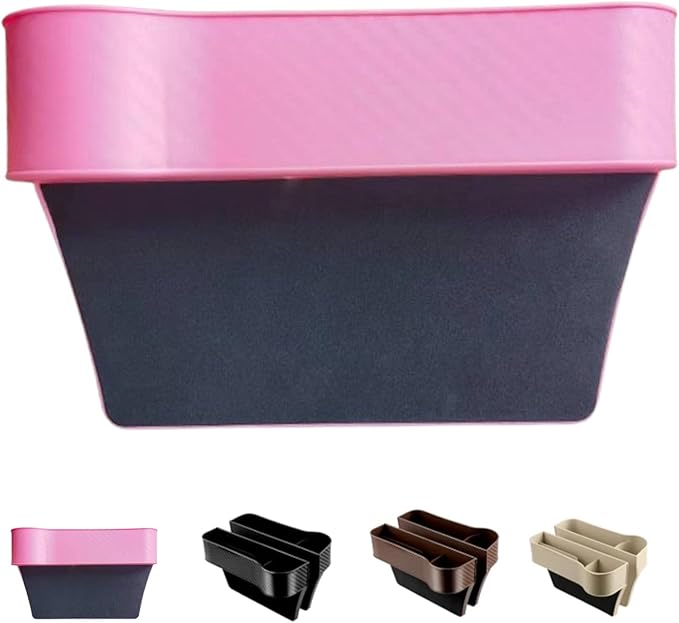 Leather Multifunctional Car Seat Organizer, Cars Seat-Gap Filler with Cup Holder, Multipurpose Backseat Car Seats Organizer Front Seats, Auto Storage Bag for Cars Console Side (Pink,Left Seat)