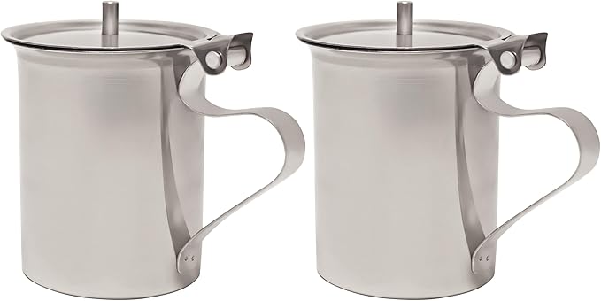 Stainless Steel Creamer Dispenser with Handle, 10 oz, Flat Lid Stackable, Mirror Finish (2, Non Stackable Server)