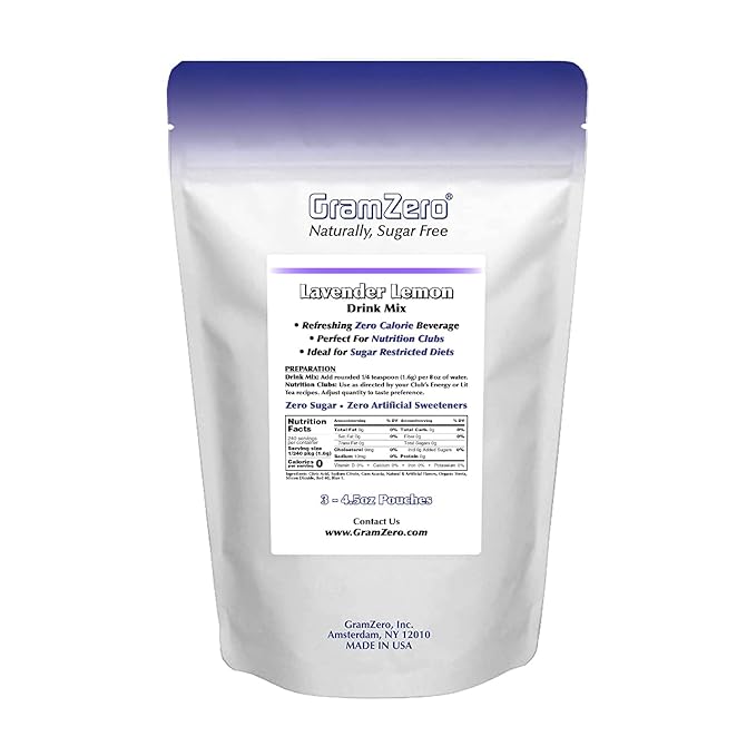 GramZero Lavender Lemon Zero Calorie Sugar Free Drink Mix, Great For Nutrition Club Loaded Tea, Stevia Sweetened