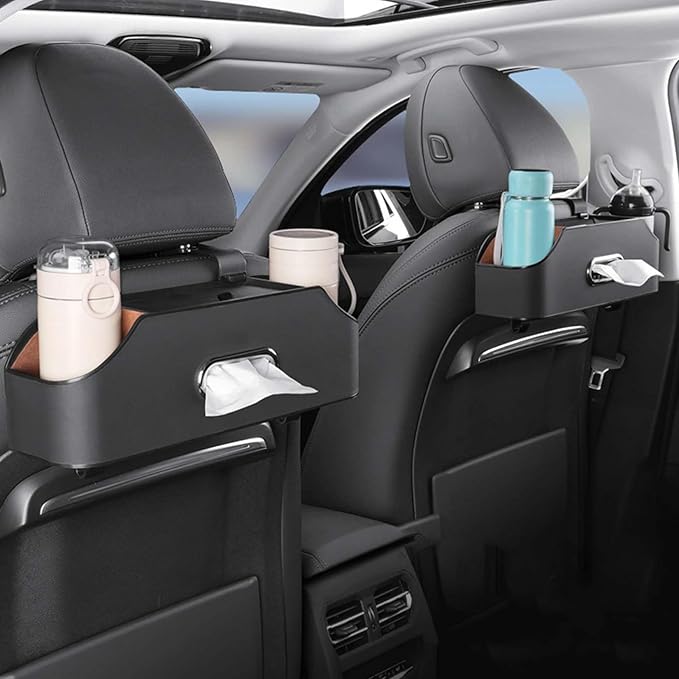 3-in-1 Car Backseat Organizer, 2026 Upgraded Multifunctional Car Seat Back Storage Box, Backseat Car Organizer with 2 Cup Holders, Tissue Box & Hooks, Universal Car Essentials (Brown)