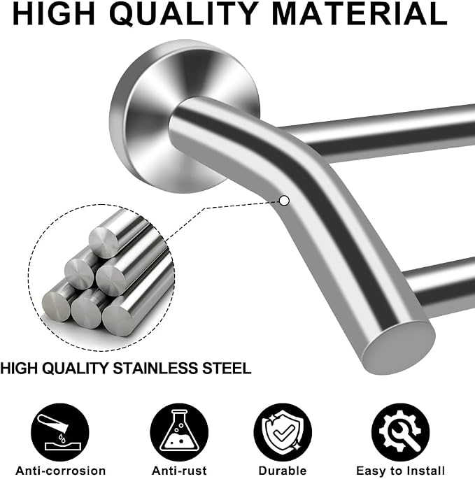 MGahyi Adjustable Double Towel Bar 14.5-24.8Inch, Matte Telescopic Stainless Steel Wall Mount Towel Holder, Rustproof Towel Rack for Bathroom Kitchen RV Laundry Hotel (Silver, Double-Bar)
