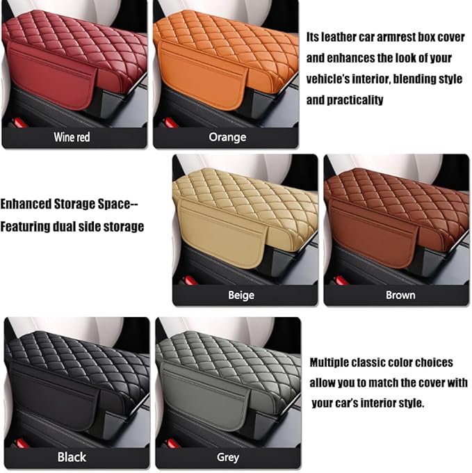 Universal Memory Cotton Car Armrest Box Pad, 2026 New Leather Car Armrest Box Pad with 2 Storage Bags, Auto Armrest Seat Box Cover, Center Console Cover Cushion for SUV, Car, Truck (Red)
