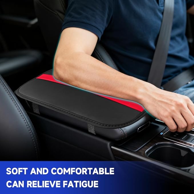 Car Center Console Cushion Pad, Arm Rest Cover for Car, Leather Waterproof Auto Armrest Seat Box Protector, Auto Armrest Storage Box Accessories Fits for Most Vehicles, SUVs, Trucks (Red)