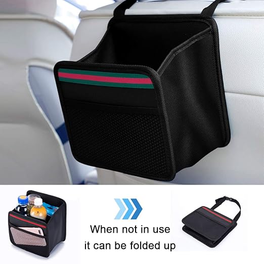 Car Organizer Back Seat,Hanging Premium Car Seat Organizer,Waterproof Odorless Fabric Mini Trash Bag (Black 9X7.8 in)