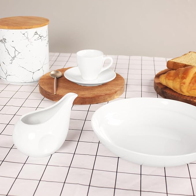 Gravy Boat Small Creamer Pitcher Set, Coffee Milk Gravy Boat, Fine Porcelain With Lip Spout, For Gravy, Warming Sauces, Salad Dressings, Milk, More, Microwave & Freezer Safe (Set of 4)