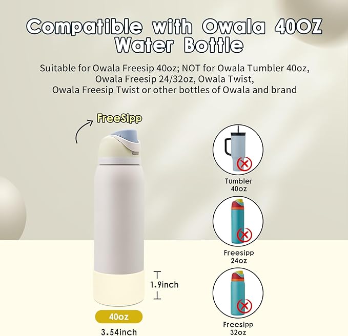 2PCS Silicone Water Bottle Boot, Compatible with Owala 24oz 32oz 40oz, Protective Anti-Scratch & Anti-Dent No Noise Sleeve Cover for FreeSip/Twist/Flip Water Bottles (Cream White, 40oz)