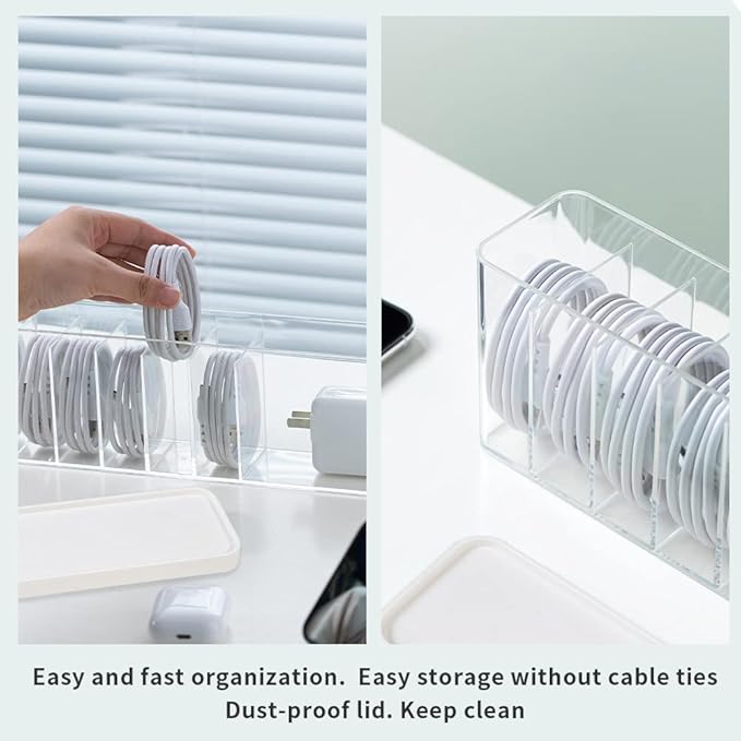 Charger Cable Cord Storage Organizer Box - 1 Pack With Lid - Easy Storage Without Cable Ties