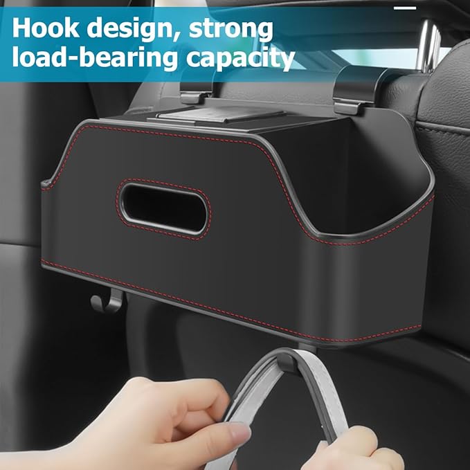 Zipelo Car Headrest Backseat Organizer with Cup Holder, Multi-Functional Vehicle Seat Back Hanging Storage Box with Hooks, Auto Drink Snack Phone Tray Travel Accessories for Kids Adults (Black)
