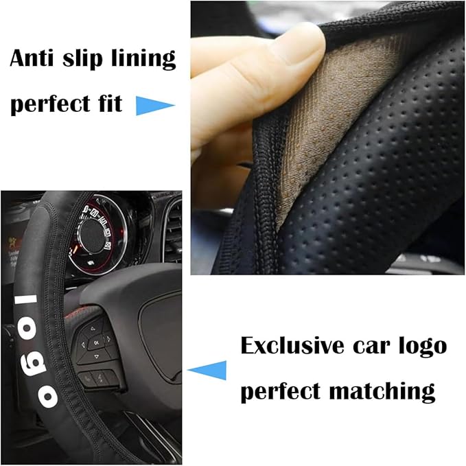 Black Leather Steering Wheel Cover,Elastic Breathable Design,Universal 14-15 Inch Compatible with Chevy RS Camaro Equinox Blazer Car Accessories