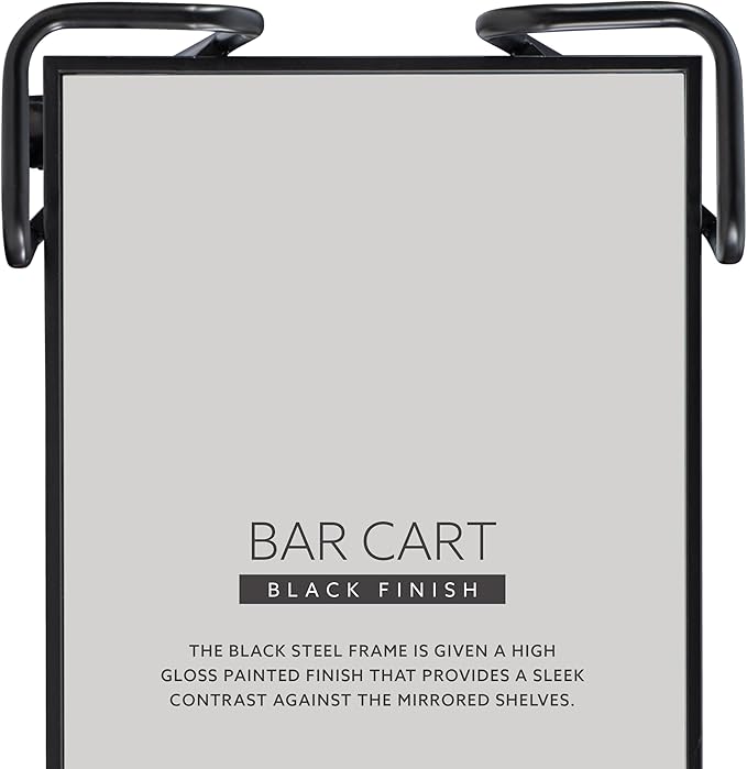 Gina Black Mid Century Bar Cart with Mirrored Shelves by Linon