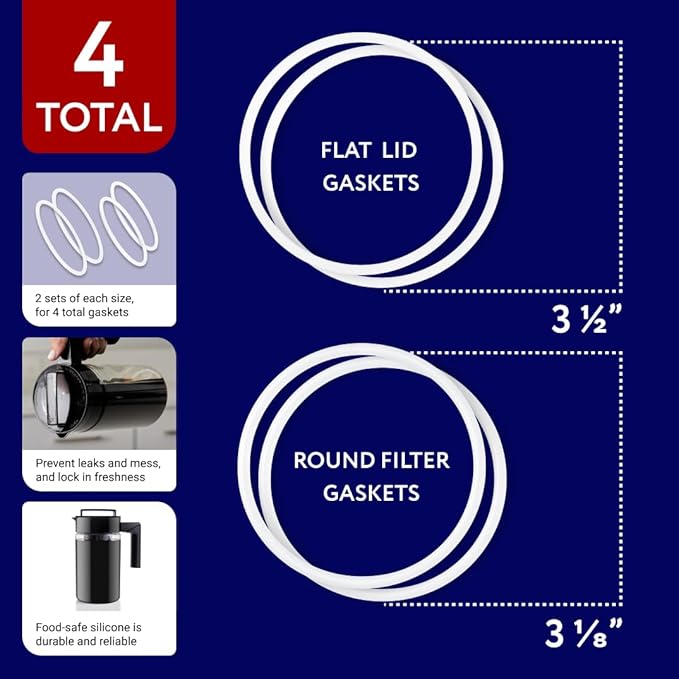 IMPRESA 2 Sets Replacement Gaskets for Takeya Cold Brew Coffee Maker 1 & 2 Quart Pitchers - Cold Coffee Maker & Ice Tea Brewing Pitcher Food Safe Airtight Seals