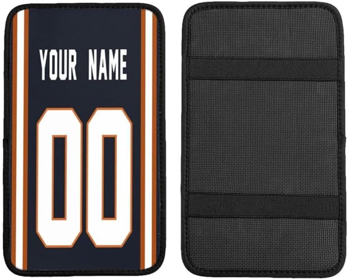 Custom Car Armrest Cover,Add Personalized Name and Number As Gifts for Loyal Football Fans,American Football Auto Center Console Pad Car handrail Box Cushion,Fit for Most Car Seat Box Cover Protector